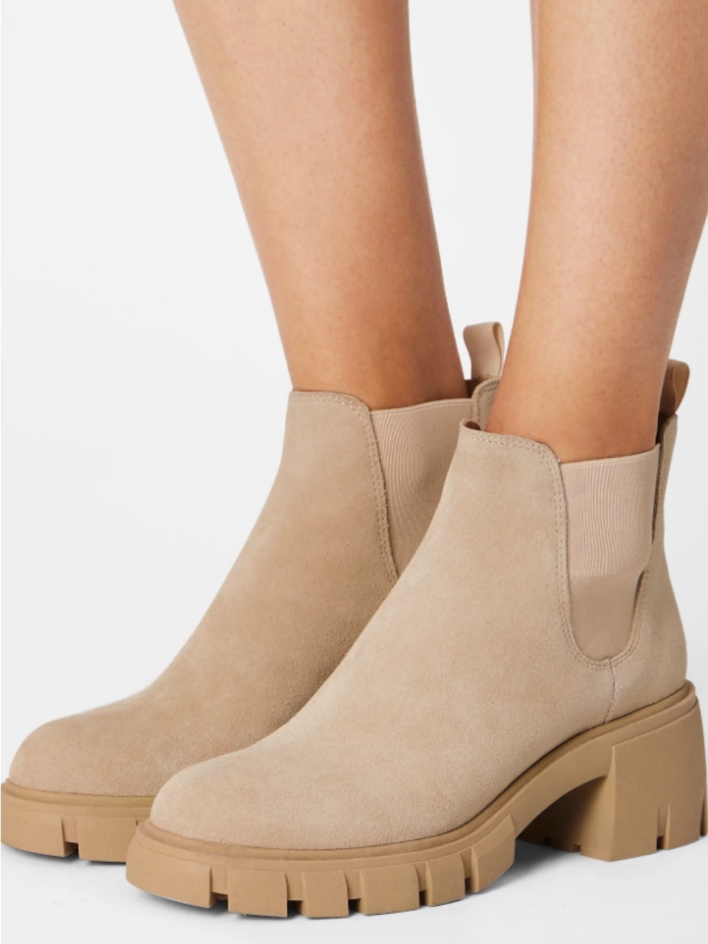 Steve Madden Howler Chunky Lug Sole Chelsea Suede boots, tan, size 8